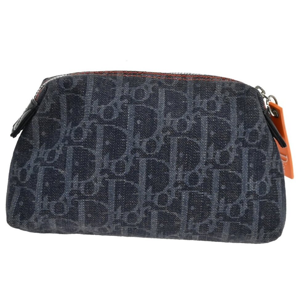 CHRISTIAN DIOR Logo Trotter Pattern Denim Pouch Bag Canvas Leather - Picture 9 of 16